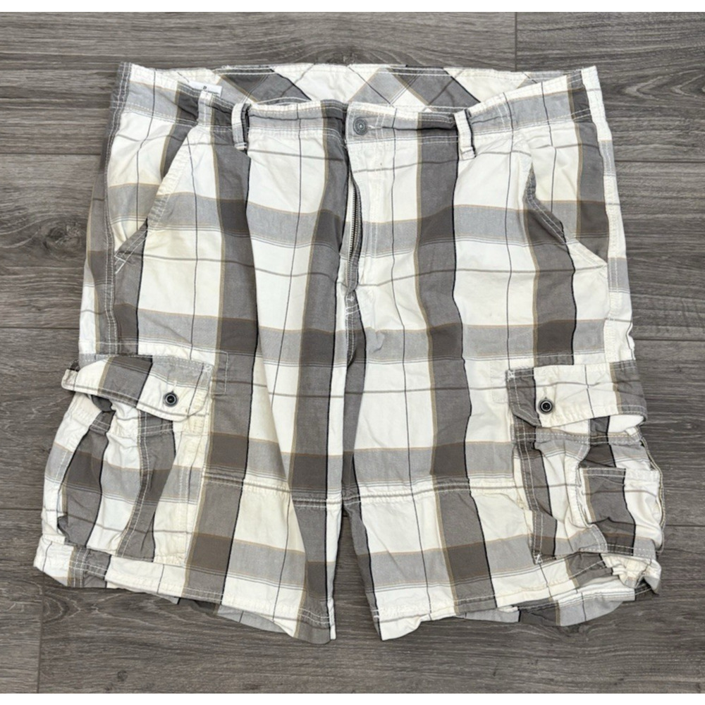 Levis Cargo Shorts Mens‎ 42 Gray White Plaid Check Classic Fit Pockets